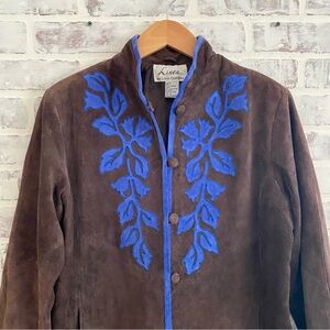 Vintage • Linea by Louis Dell'Olio • Suede Leather Jacket • Embroidered Appliqué